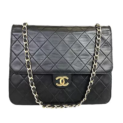 CHANEL Bag Shoulder Bag Chain Shoulder Matelasse Lambskin Leather Black Authenti • £182.05