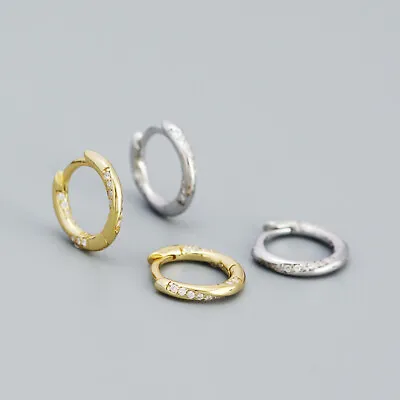 $22.95 • Buy 925 Sterling Silver Solid Twisted Crystal Hoop Ring Huggie Earrings Ear Piercing