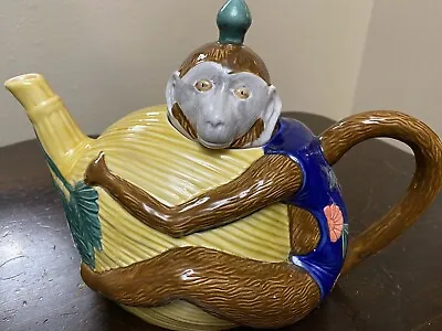 Monkey Teapot Majolica Asian Ceramic Minton Style Pottery Handcraft Philippines • $24.99