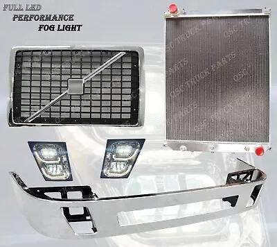 QSC Chrome Steel Bumper + LED Fog Light + Grille + Radiator Set For Volvo VNL VN • $1688.85