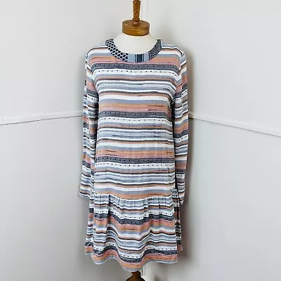 Womens Size XS Cecilie Copenhagen Dress White Blue Orange Stripe Designer Sleeve • $79.99