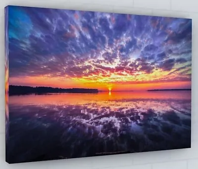 £38.85 • Buy Purple Sunset Beach Canvas Picture Print Wall Art Chunky Frame Large 