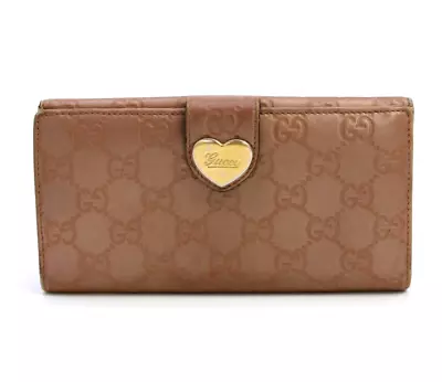 Gucci Wallet Bifold Long Purse Heart Guccissima Leather Champagne Gold Authentic • $87.99