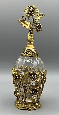 Vintage MATSON Hollywood Regency Gold Ormolu Daisy Flowers Perfume 7” Bottle • $75