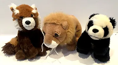3 X Keel Toys Red Panda 8''/20cm Lion 9''/23cm & Panda 7'' Soft Toy Plush Bundle • £9.99