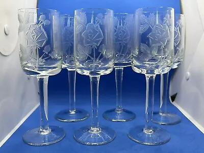 6 Vintage Rose Cut Elegant Wine Glasses Stemware Cut  ~ Absolutely Beautiful!! • $69.99