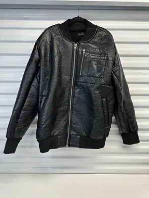 Men’s Leather Like Zip Up Jacket Black Sherpa Lined Size 2XL • $7
