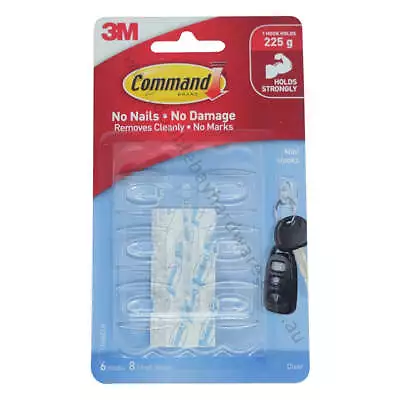 3M Command Damage-Free Hanging Mini Clear Hook 6 Hooks 8 Strips 225g 17006CLR • $8.73