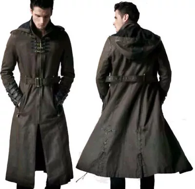 Men's Officer Classic Military Black Leather Long Trench Coat • $144.49