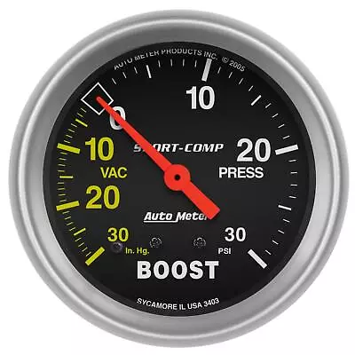 Autometer Sport-Comp Mechanical Boost/Vacuum Gauge 2 5/8  Dia Black Face 3403 • $98.99