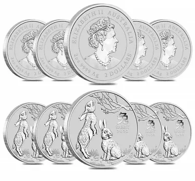 Lot Of 5 2023 2 Oz Silver Lunar Year The Rabbit BU Australian Perth Mint 10 OZ • $329