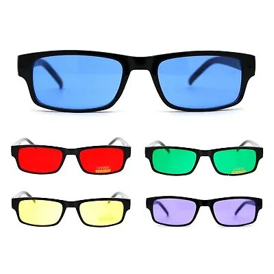 Mens New Small Face Snug Fit Color Lens Rectangular Plastic Frame Sunglasses • $9.95