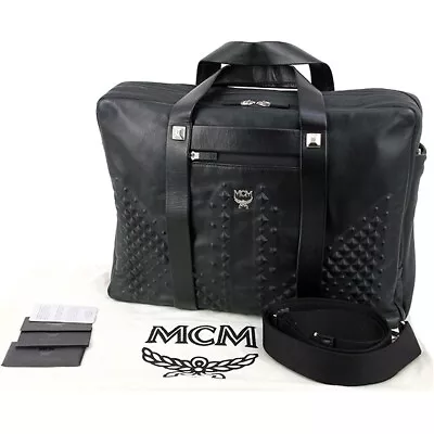MCM Business Bag Leather Black Embossed Briefcase Handbag Men's Crossbody • $676.04