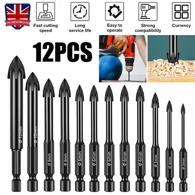 12x Diamond Drill Bit Set 3-12mm Wall Stone Concrete Brick Masonary Drills Bits • £9.29