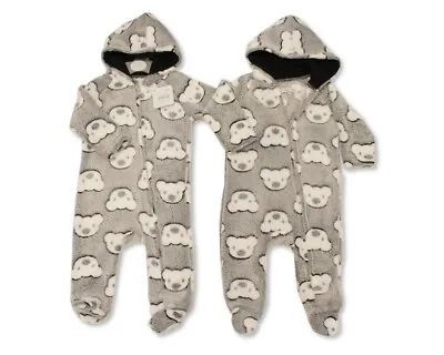 £7.95 • Buy Baby Boys Girls Bear Fleece All In One Sleepsuit Hooded Romper 1Onesie Babygrow