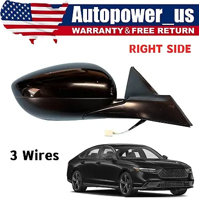 Right Side Door Mirror For 2023 2024 Honda Accord Black Nh731p 3 Wire • $149.38