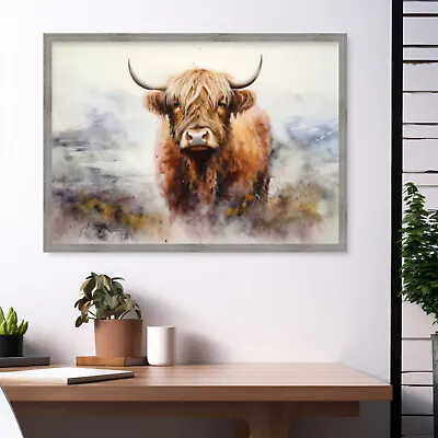 Highland Cow Wall Art Print ONLY Picture Gift Scottish - Framed Canvas In Shop • £4.99