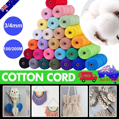 3mm/4mm Natural Cotton String Twisted Cord Craft Macrame Artisan Rope Weaving AU • $12.49