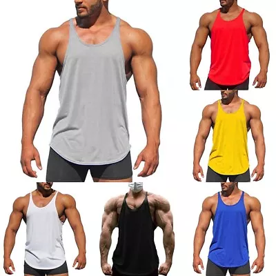 Navy Blue Sleeveless Vest For Men Muscle Crew Neck Tank Tops Gym Undershirt • £11.82