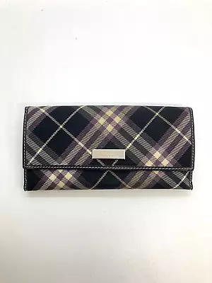 Used BURBERRY BLUE LABEL Check Long Wallet Canvas Leather Black Purple 13908 • $177.06