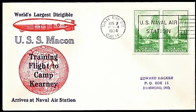 Rare USS Macon ZRS5 Zep Flight Cover San Diego Aug 7 1934 Hacker Cachet 4 Made  • $49.95