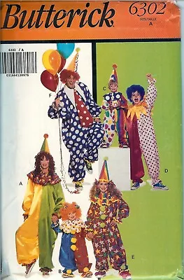 Butterick 6302 CLOWNS Hats Party Mens Misses OR Girl Boy Sewing Pattern UNCUT FF • $10.13