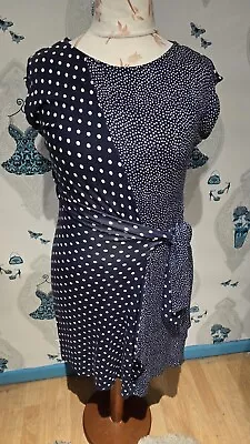 Blue Polka Dot Side Tie Dress By Wallis Size 16 • £2.50