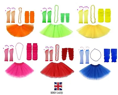 4pcs 80s Neon Fancy Dress Tutu Gloves Leg Warmer Ladies Halloween Party Costume • £8.28