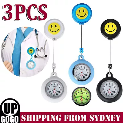 3x Unisex Retractable Smile Face Clip On Pocket Fob Watches For Nurses Doctor AU • $11.65