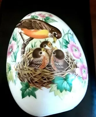 Avon Floral Spring Easter Egg:momma Bird Feeding Baby Chicks In Nest 3 1/4  Tall • $7.95