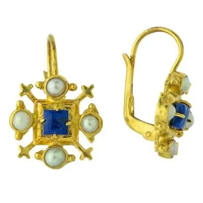 Duchess Of Gloucester Lapis And Pearl Earrings: Museum Of Jewelry • $114.95