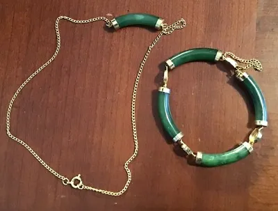 Vintage Faux Jade Bracelet And Necklace Set • $18.75