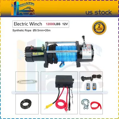 $350.99 • Buy 12V Electric Winch 12000LBS Recovery Tow Towing 9.5mm*26m Synthetic Rope ATV UTV