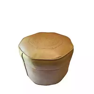 Vintage Light Gold Vinyl Ottoman Footstool Hassock Mid Century Modern 18  X 12 • $119