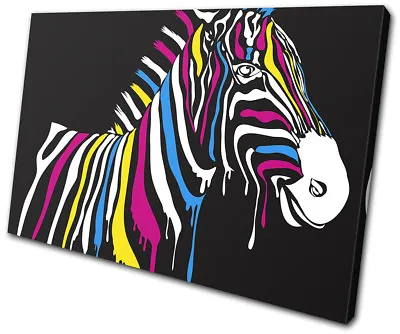 Abstract Zebra Rainbow Paint Animals SINGLE CANVAS WALL ART Picture Print • £19.99