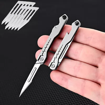 Mini Titanium Pocket Utility Folding Knife Scalpel Blades Opener Keychain EDC • $14.28