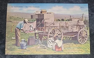 Vintage Chuck Wagon The Cowboy Kitchen Western Ranch Settlers Cow Postcard A25 • $4.99