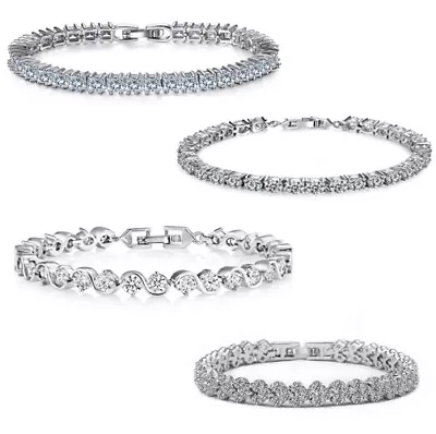 £7.99 • Buy Ladies Cubic Zirconia Crystal Tennis Bracelet Silver Bridal Bridesmaid Jewelry