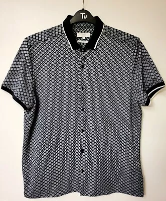 Large Next Buttoned Down T-shirt Dark Blue Polkadots Collared Mens Slim Fit  • £8