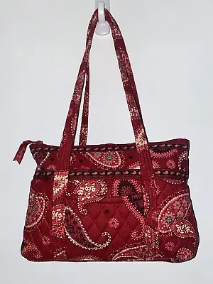 Vera Bradley Medium Tote Bag Paisley Mesa Red 10” Zipper PURSE - RETIRED • $9.97