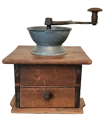 Antique PA 19th C PEWTER Wood BOX Dovetailed PEGGED Coffee Grinder FOLK ART • $124.99