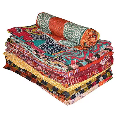 Kantha Quilt Cotton Indian Vintage Throw Bedspread Handmade Blanket Multi New • $18.89