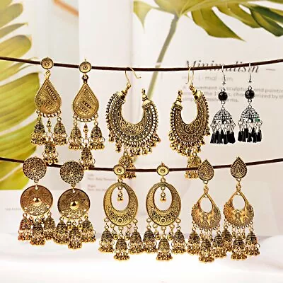 Vintage Bohemian Silver Gold Jhumka Ethnic Earrings Bollywood Indian Jewelry • $1.10