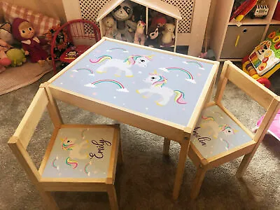 £29.99 • Buy Personalised STICKER ONLY For IKEA LATT Kids Table And 2 Chairs Unicorn Sparkles