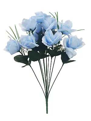 12 Heads Stems Artificial Silk Flowers OpenRose Bunch Wedding Home Grave Outdoor • £2.99