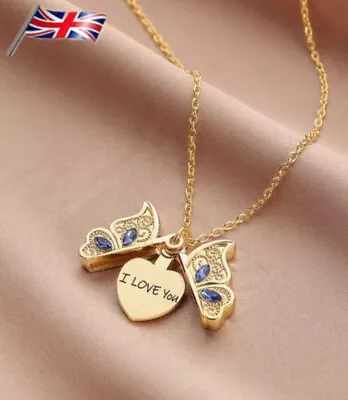 Heart Lucky Butterfly Pendant Necklace Women Jewellery Gift For Girlfriend Girl • £4.19