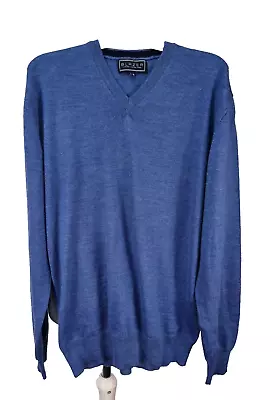 Men 50% Merino Wool Blue Pullover Sweater Size L EXCELLENT CONDITION • £17.90