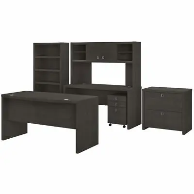 Echo Bow Front Desk And Credenza Office Set In Charcoal Maple - Engineered Wood • $1904.34