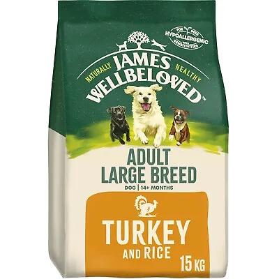15kg James Wellbeloved Natural Large Breed Adult Dry Dog Food Turkey & Rice • £59.49