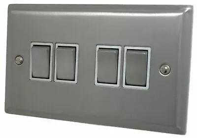 G&H DSN204 Deco Plate Satin Nickel 4 Gang 1 Or 2 Way Rocker Light Switch • £26.85